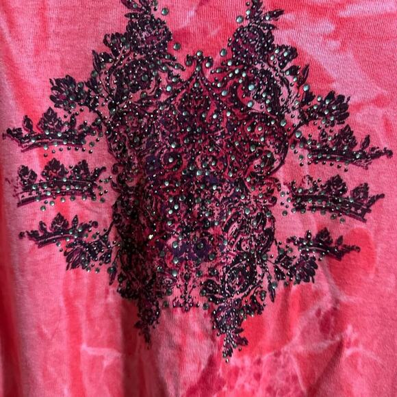 Rebel Harley Hysteric Affliction Pink Tye-Dye V-Neck Embellishment Front & Back - Picture 2 of 9